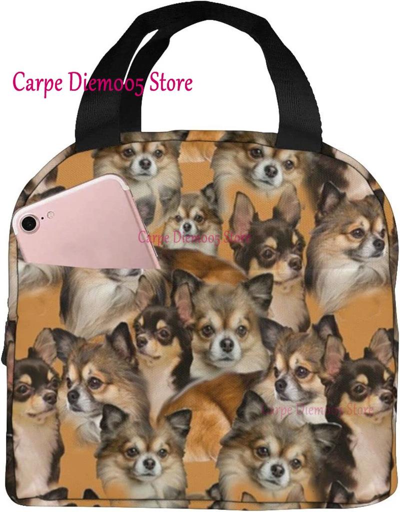 Unisex Food Warmer Bag Chihuahua Dog Lunch Bag Reusable Lunch Box Lunch Cooler Tote