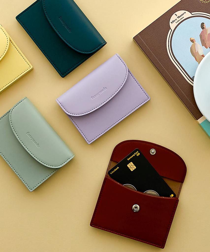 Funnymade [Engraved] 3-Fold Leather Coin Holder Business Card Holder 7 Colors