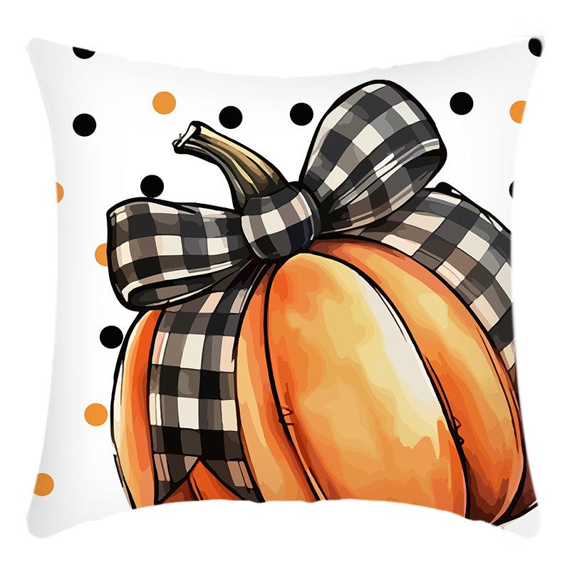 Black and White Pumpkin Pillowcase Cartoon Printed Pillow Halloween Home Decoration Polyester Pillowcase