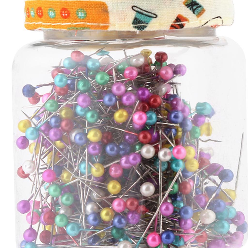 Quilting Pins with Beading Needles, Pin Cushion Bottle with Orange Fabric, Sewing Craft for Hijab, Sewing, Placemat, Dress Marking, 500 Pieces