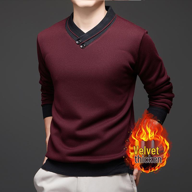 

Men s Winter Argyle V-Neck Fleece-Lined Knitwear - Warm, Versatile, and Skin-Friendly XXXXL (190-210 jin) червоний