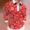 Spring Autumn Men Long Sleeve Zipper 3D Digital Christmas Print Polo Shirt Men Casual Lapel Polo Shirt Tops