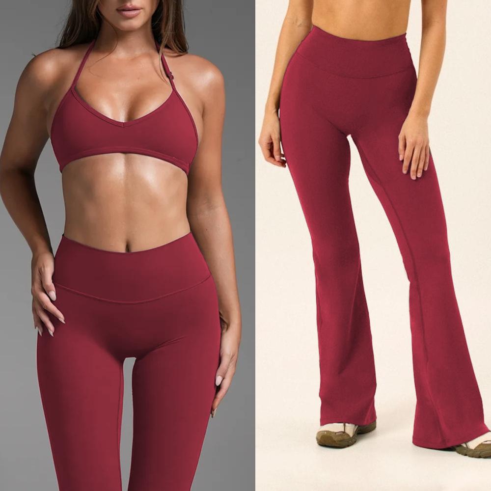Yoga suit, sexy neck bra, beautiful back, women's bell pants, sports running fitness yoga suit