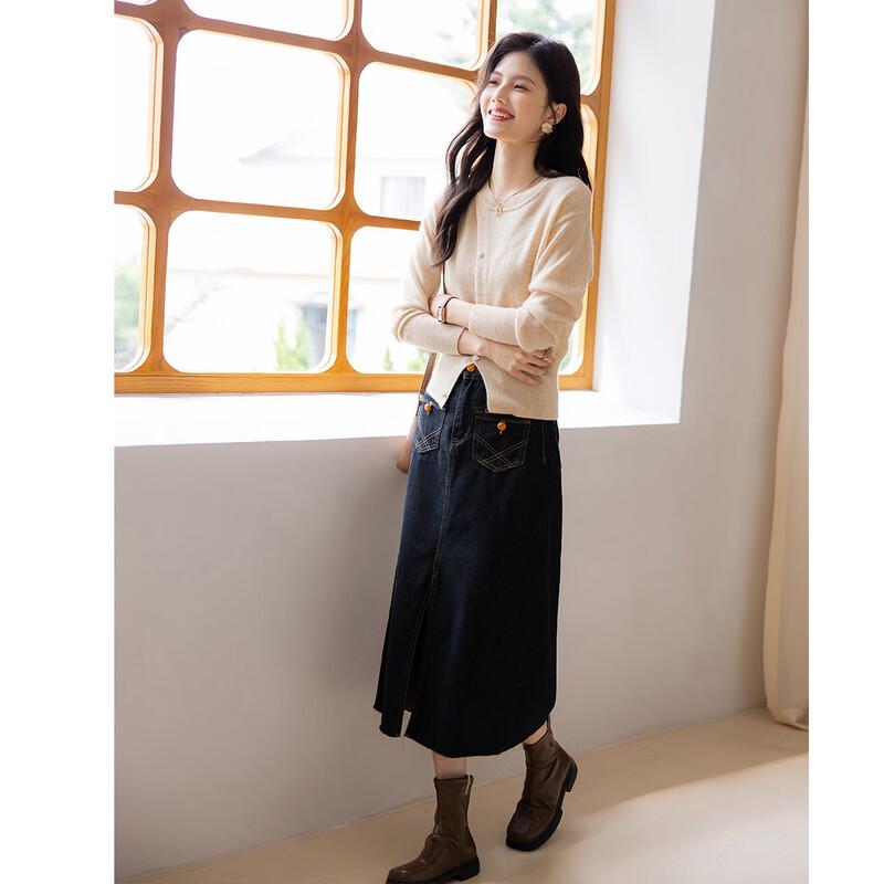 ITISF4 100% Cashmere Heart Button Cardigan Sweater