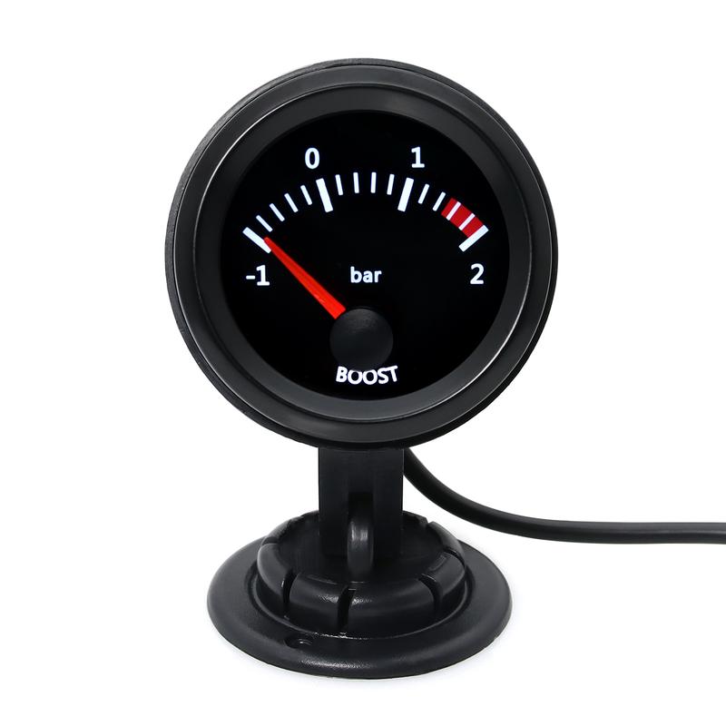 52mm Car Gauge White Backlight Pointer Boost Meter -1~2Bar Turbo Boost Gauge with T Tube PVC Hose for 12V Gasoline Vehicle