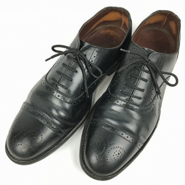 Vintage Britische BARKER Semi-Brogue Cap Toe Business Schuhe Schwarz Größe 6.5G (Ca.. 25,0 cm) Herren(GEBRAUCHT)