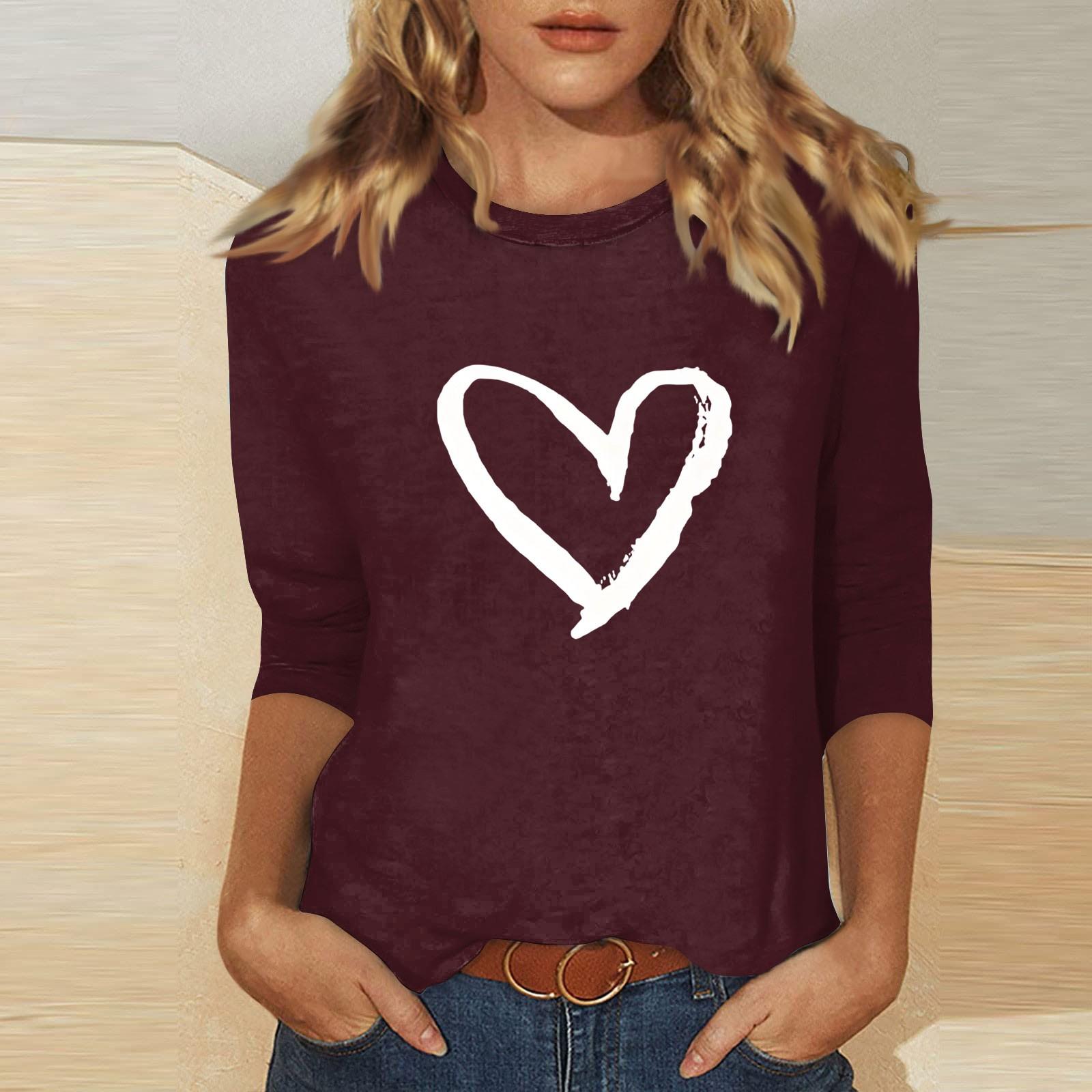 

Женский топ с принтом и круглым вырезом, рукавом 3/4 L винный