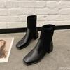 Fashion New Autumn Winter Style Thick Medium Heel Square Toe Short Boots for Women Knitted Simple Comfortable Daily  Women's Shoes