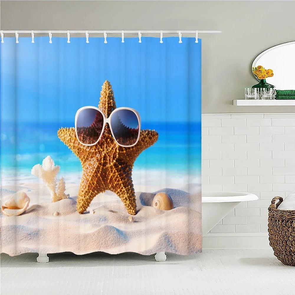 Seaside Scenery 3d Printed Polyester Shower Curtain Wooden Bridge Nature Fabric Waterproof Bathroom Curtain for Bathtub