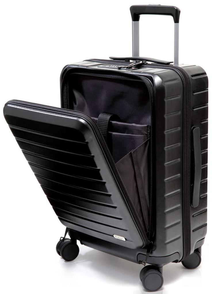 Evoon Carry-on Suitcase, Front-Opening, Fits 15.6-inch Laptop, TSA Lock, Small, 35L (Black)