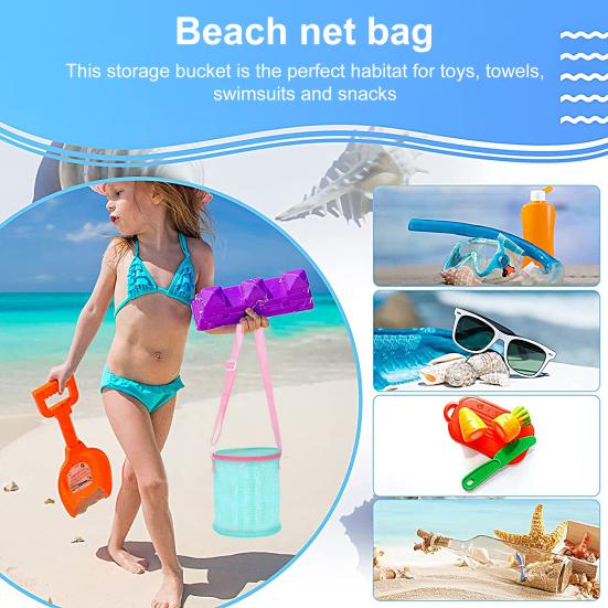 Netz-Strandtasche mit Schultergurt, großes Fassungsvermögen, Reißverschluss, Mehrzweck-Muschelhalter, Aufbewahrungseimer für Reisesandspielzeug