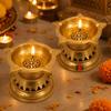 Diya Brass Set of 2 Small Size, Deepak Pooja Aarti Pack of 2, Brass Akhand Diya