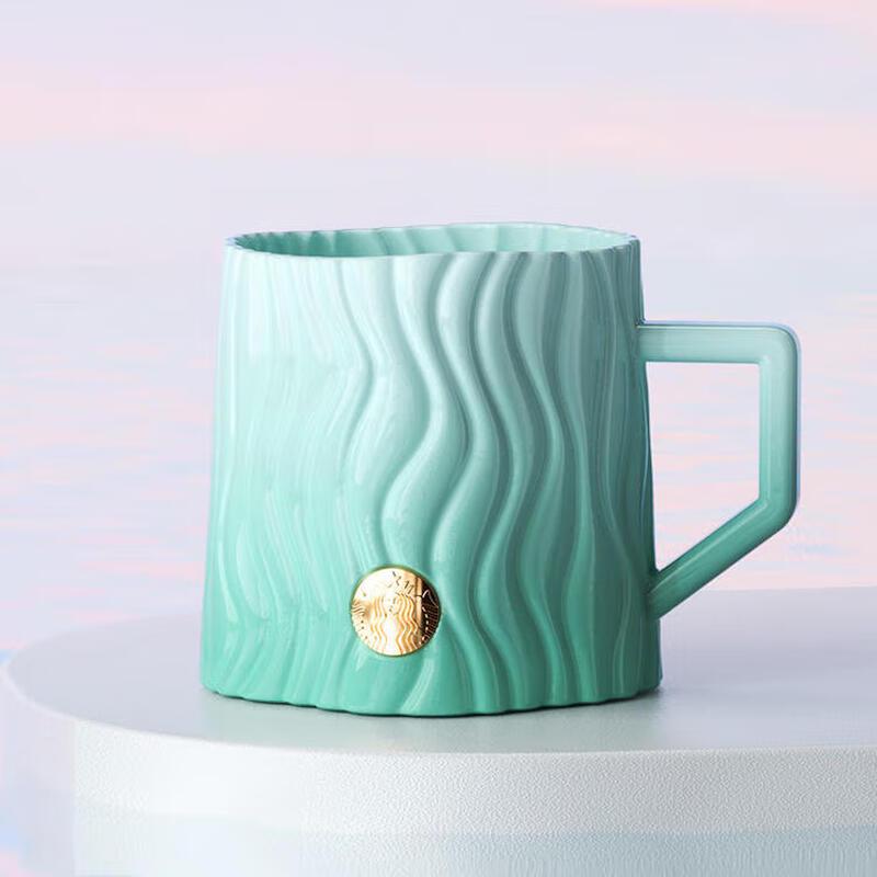Starbucks Green Striped Embossed Badge Mug 440ml