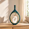 Ceramic Vase Forest-Inspired-Inspired with Gold-Toned Oval Inset Rustic
