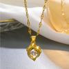 Dolphin Couple Pendant Necklace with Sparkling Stone Center Gold Tone Delicate Chain for Women