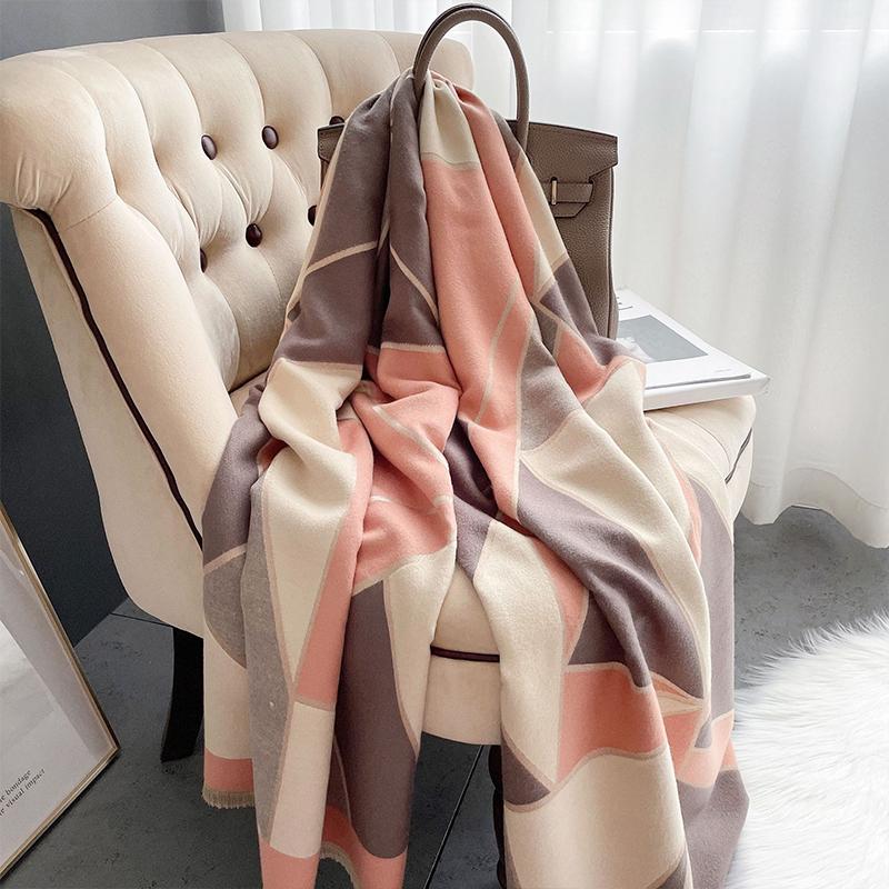 New Fashion Imitation Cashmere Women Vintage Double Sided Geometric Print Scarf Winter Warm Shawl Long Wrap Female Thick Blanket