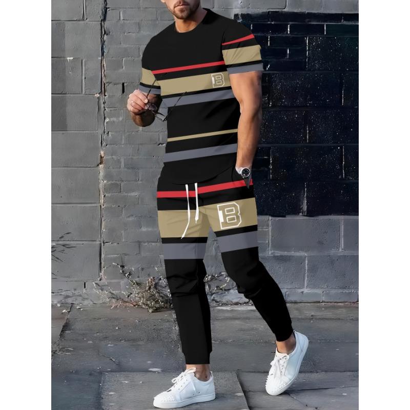 2026 Summer Men's Suit with Stripes Print Breathable Lightweight Casual and Fashionable Outdoor Men's Clothing