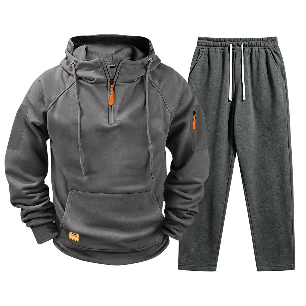 Men's Casual Pullover Hoodie and Jogger Pants Set with Pockets for Fall Winter
