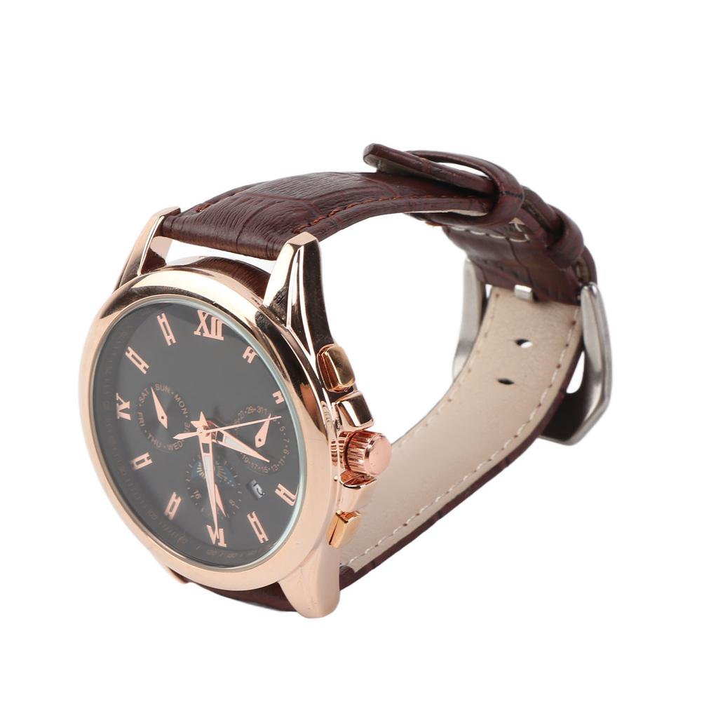 Men Watch Rose Golden Case Black Dial Quartz Movement Luminous Calendar Water Resistant Watch for Male