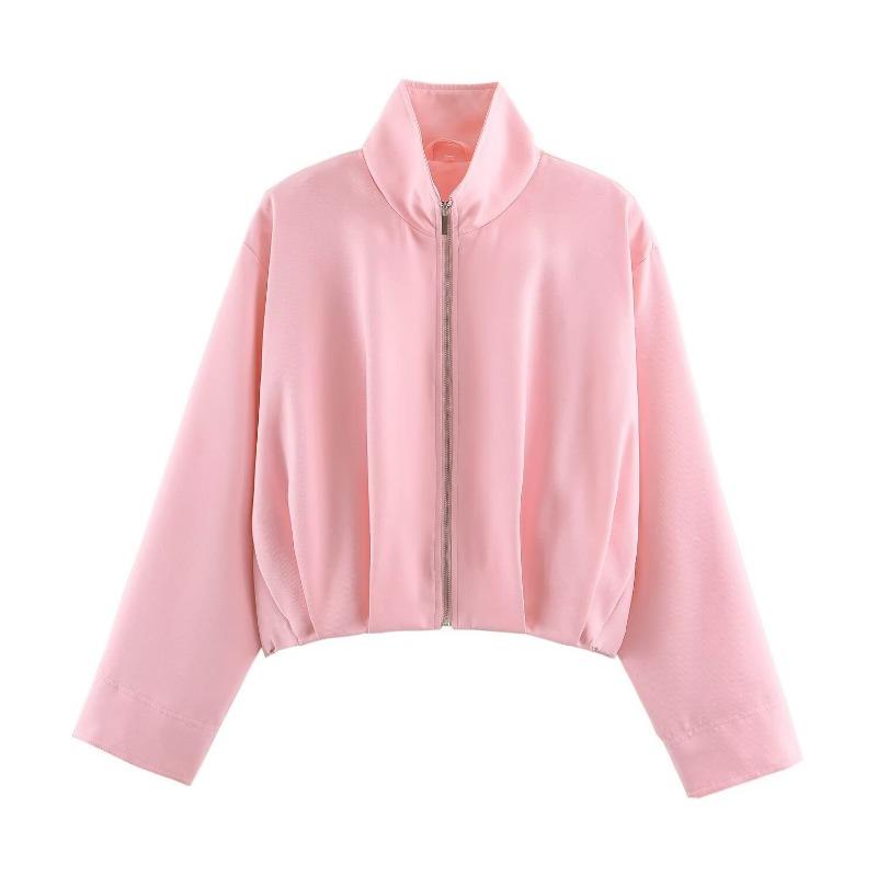 Women High Neck Long Sleeve Zip Pilot Short Jacket