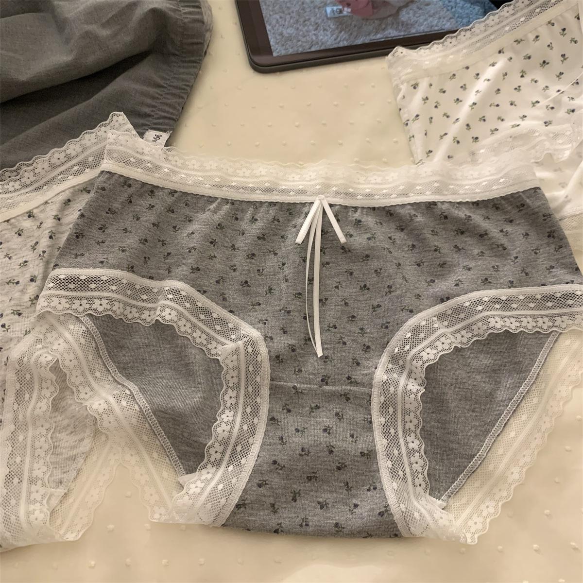 Женские весенне-летние тонкие модели Сладкое кружево Цветочные бесшовные трусы L темно-серого