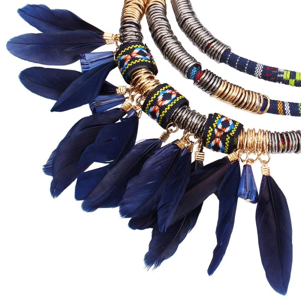 Fashion Feather Tassel Necklace Multilayer Necklace Earrings Set Ethnic Jewelry Set  Women Jewelry