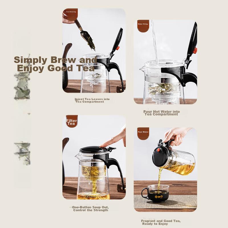 TIANXI Glass Teapot Heat-Resistant Tea Set with Floating Cup, Brewing Cup, Tea Infuser, Tea Pot, Tea-Water Separation Cup 1800ml