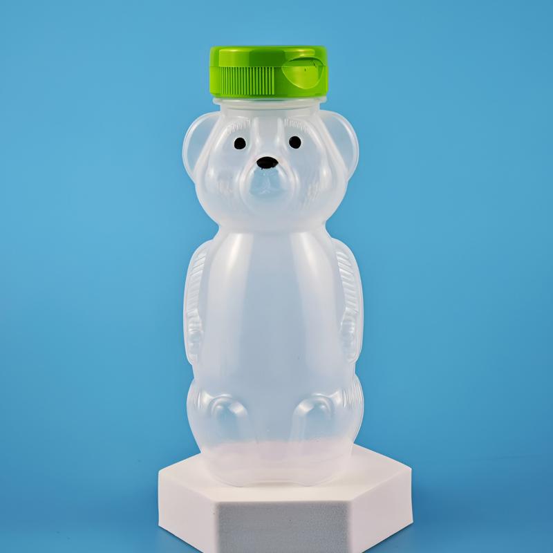 Cute Bear Shaped Bottle Plastic Drink Container Cartoon Honey Bear Straw Cup with Flexible Straws for Milk Juice Honey Storage