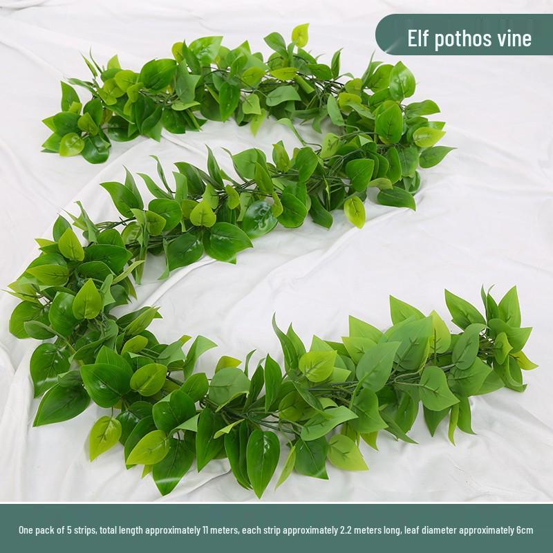 Artificial Rattan Green Pothos Leaf Vine: Decorative Plastic Plant for Ceiling or Home Décor