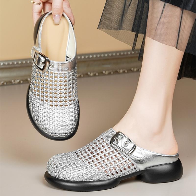 Fashion AIYUQI Women's Mules Slippers 2025 New Mid Heel Braided Closed Toe Women Slippers Summer Large Size Hollow Female Shoes