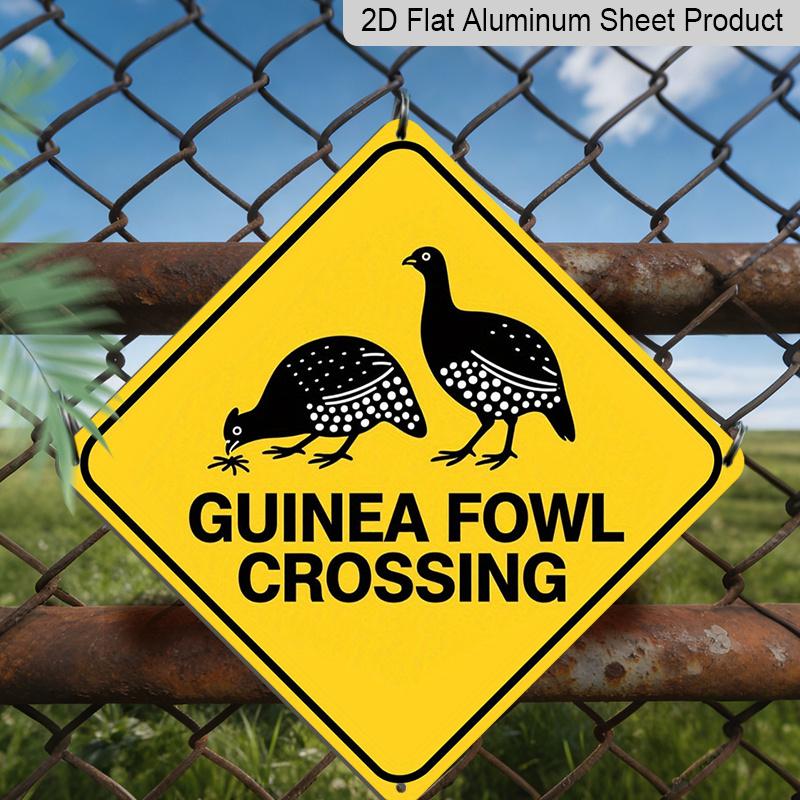 2D Flat - 1pc Humorous Sign for Guinea Fowl Crossing - Diamond-Shaped Warning Sign for Poultry Farms, Barns, and Bird Enthusiasts - Metal Decor for 20*20cm