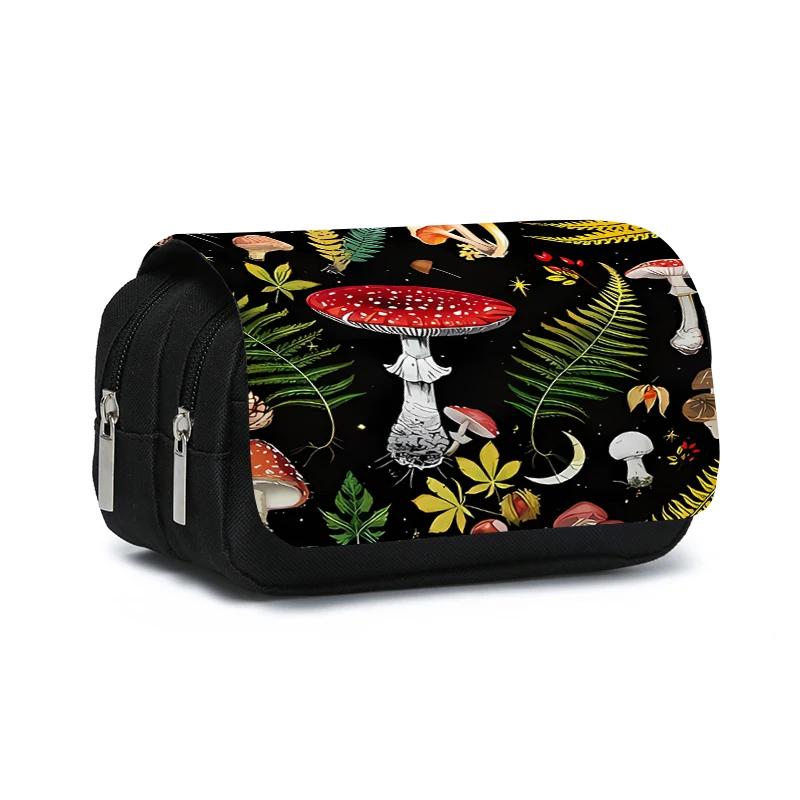 Jungle Mushrooms Double Layered Flip Pen Case for Boy and Girls Best Gifts 2D Cartoon School Supplies Pencil Case for Children