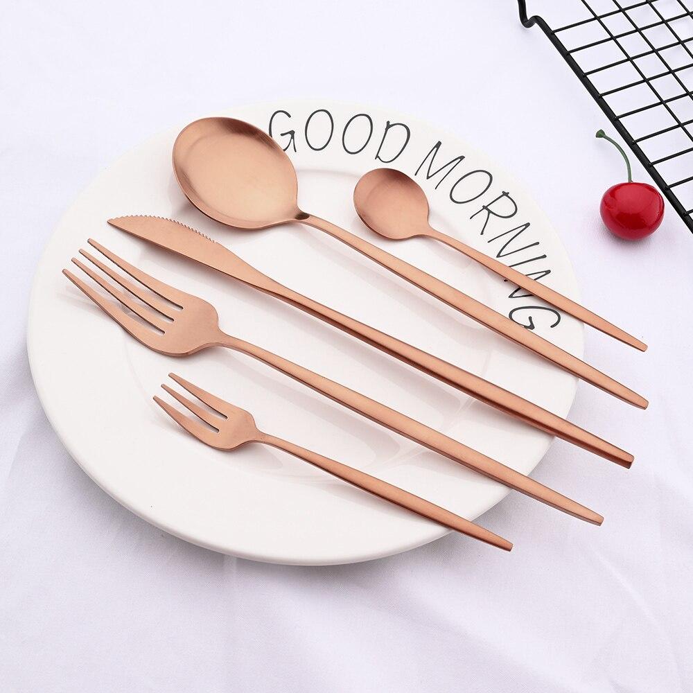 1pcs Rose Gold Matte Flatware Cutlery Set Sainless Steel Home Dinnerware Party Fork Spoon Dessert Knife Kitchen Dinner Tableware Set