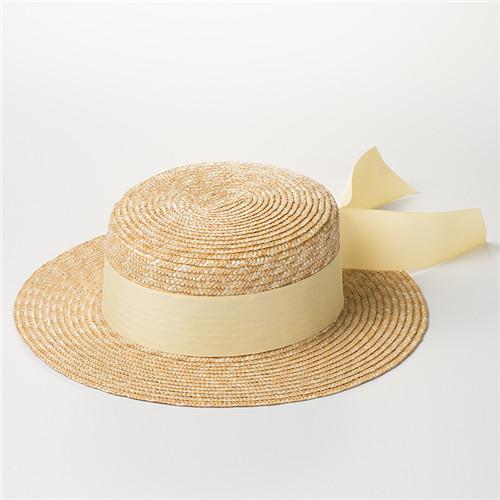 Chapeau Fedora d'été fait main couleur paille à large ruban pare-soleil pour femme