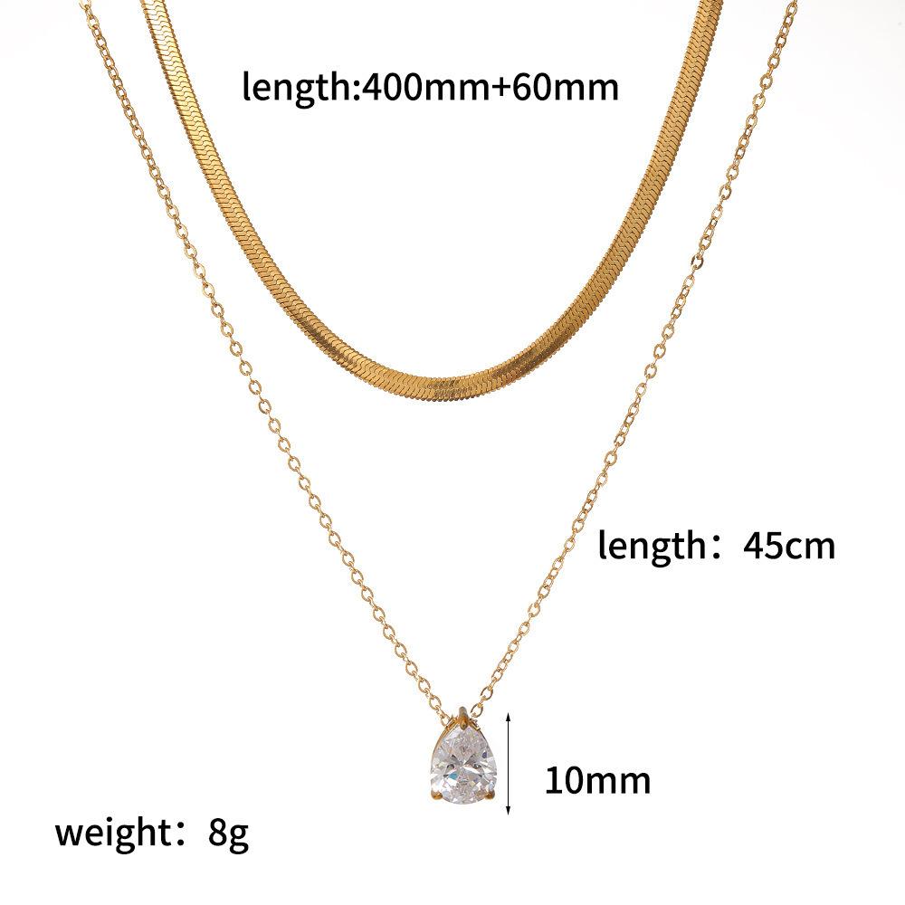 Trendy Fashion Color Zircon 18K Gold Plated Stainless Steel Water Drop Birthstone Pendant Stacked Collarbone Necklace for Women