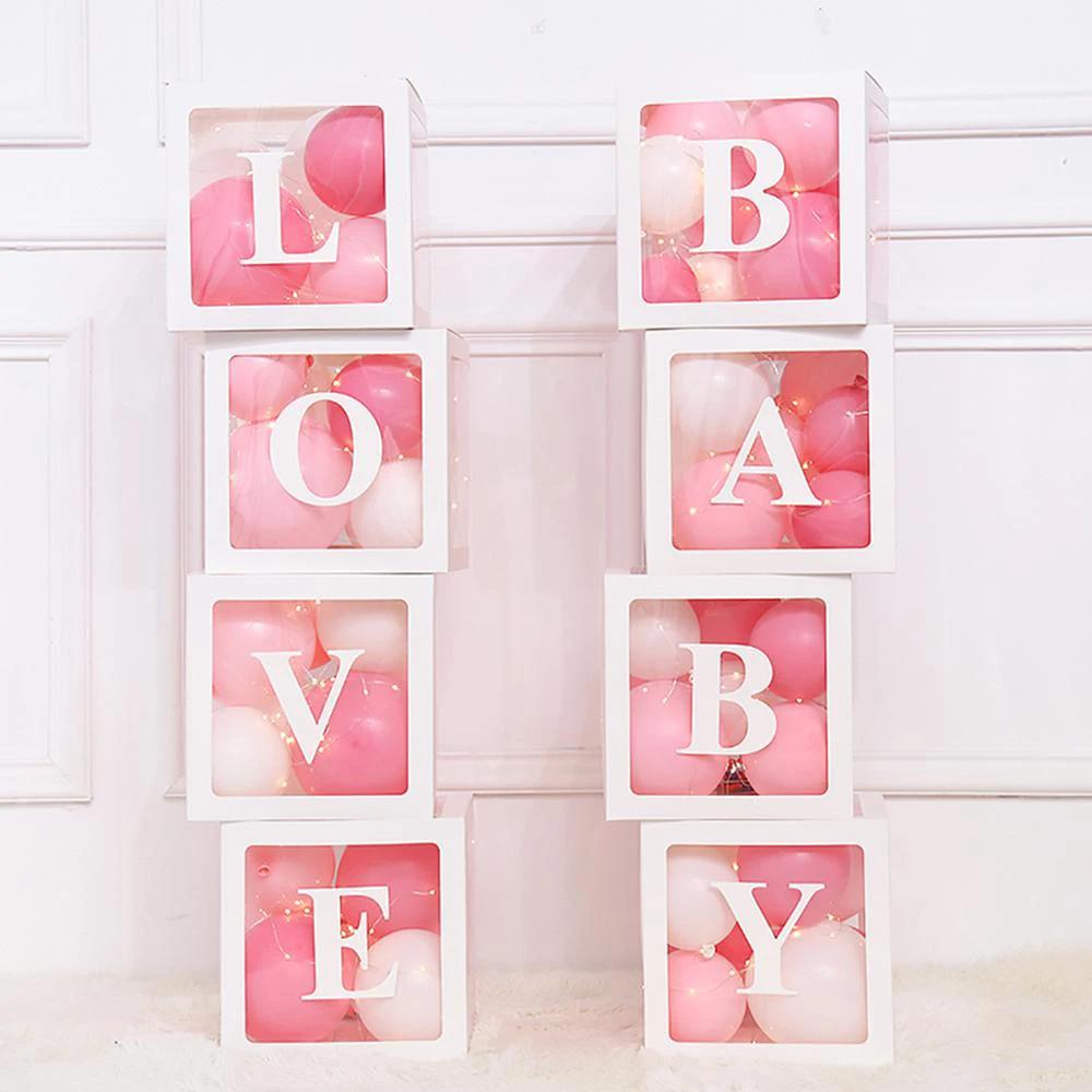 Runtow 1pc 25cm Transparent Letter Box ,Birthday Wedding Custom Name Balloon Box ,1st Birthday Party Decorations, Baby Shower