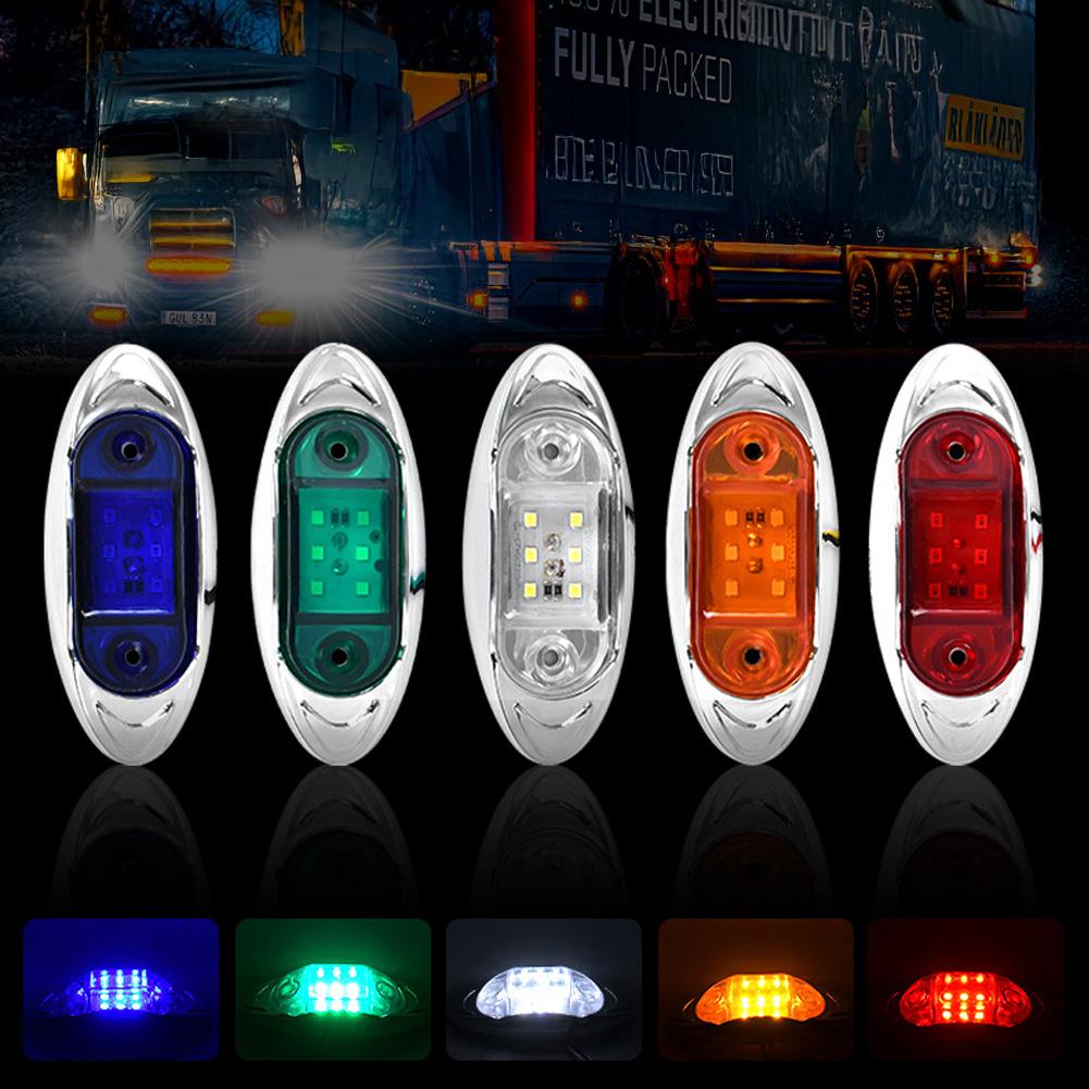 12V-24V 6-LED Truck Trailer Side Marker Light Clearance Turn Signal Warning Light Chrome Plated Waterproof Housing for Vehicles