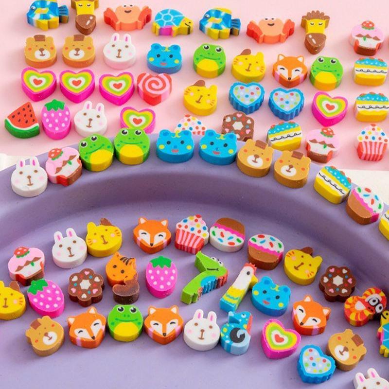 Cute Mini Eraser Various Shapes Cartoon Animal Space Fruit Dishes Office School Student Use Stationery Reward Gift Ornament ZYF