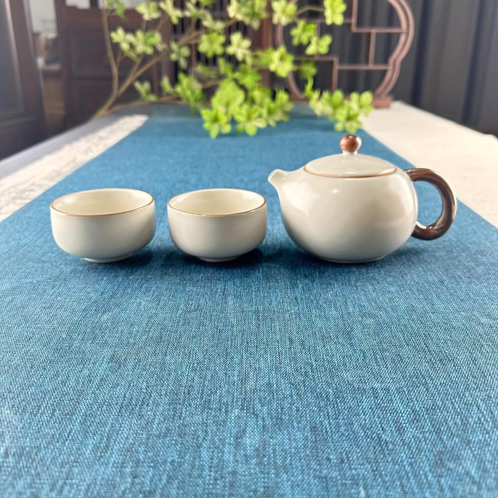 1 Set Of 3pcs Ru Kiln Teapot Tea Cup Set Include 1 Pot And 2 Cups Ru Porcelain Tea Pot Tea Brewing Pot Ceramic Teapot Household Single Pot For Home Re