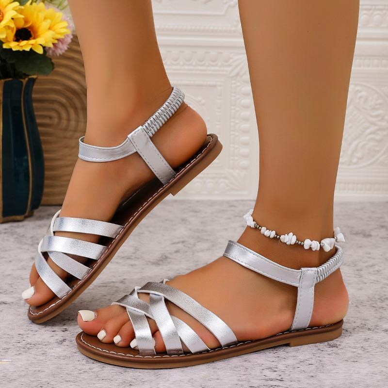 Fashion 2025 New Ladies Shoes Elastic Band Women's Sandals Fashion Open Toe Casual Summer Plus Size Light Comfortable Flat Sandals