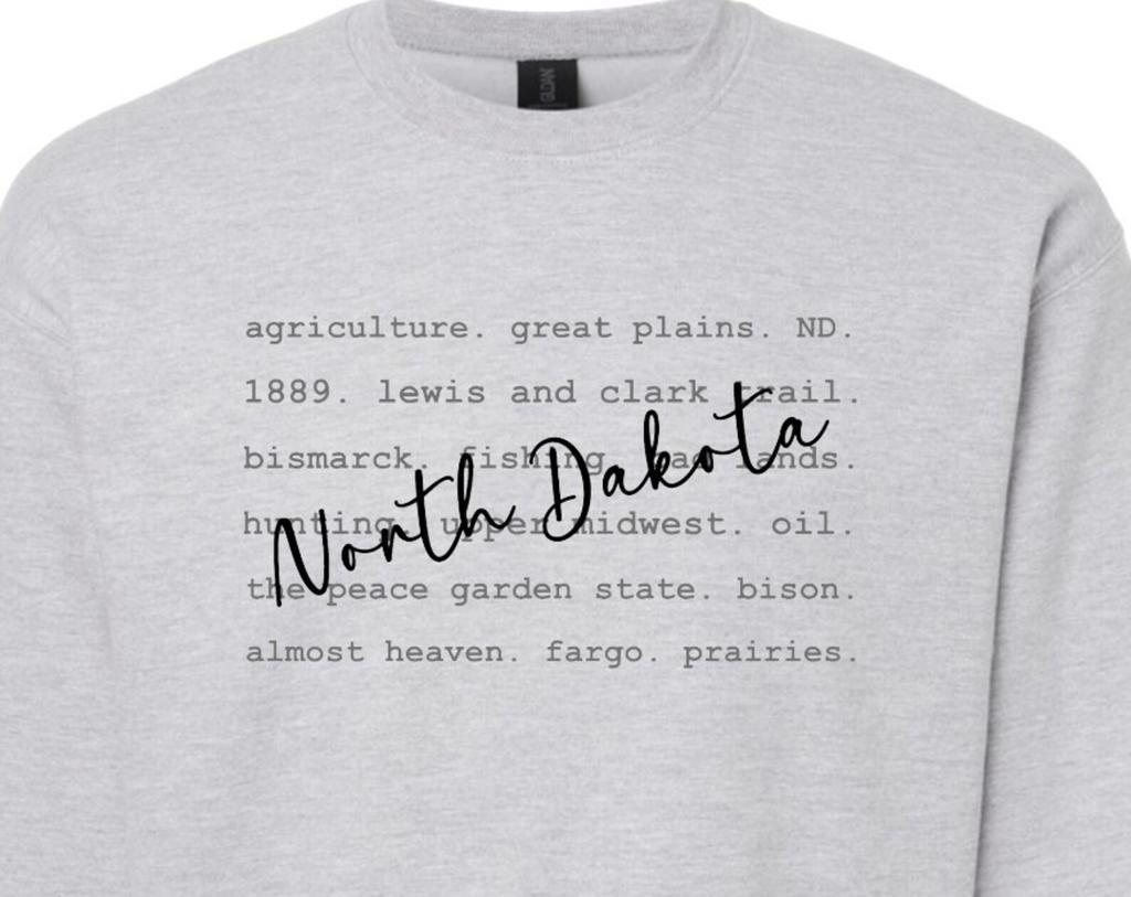 North Dakota Words Unisex Crewneck, ND, Sweater, Nodak