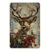 Vintage 8x12 Inch Iron Tin Sign Christmas Reindeer Metal Wall Art Home Decor Engraved