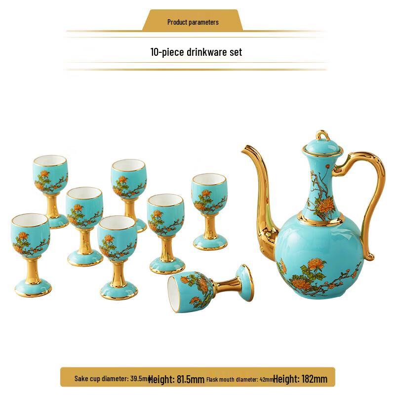 Yongfengyuan Madam Porcelain 10-Piece Chinese Liquor Set