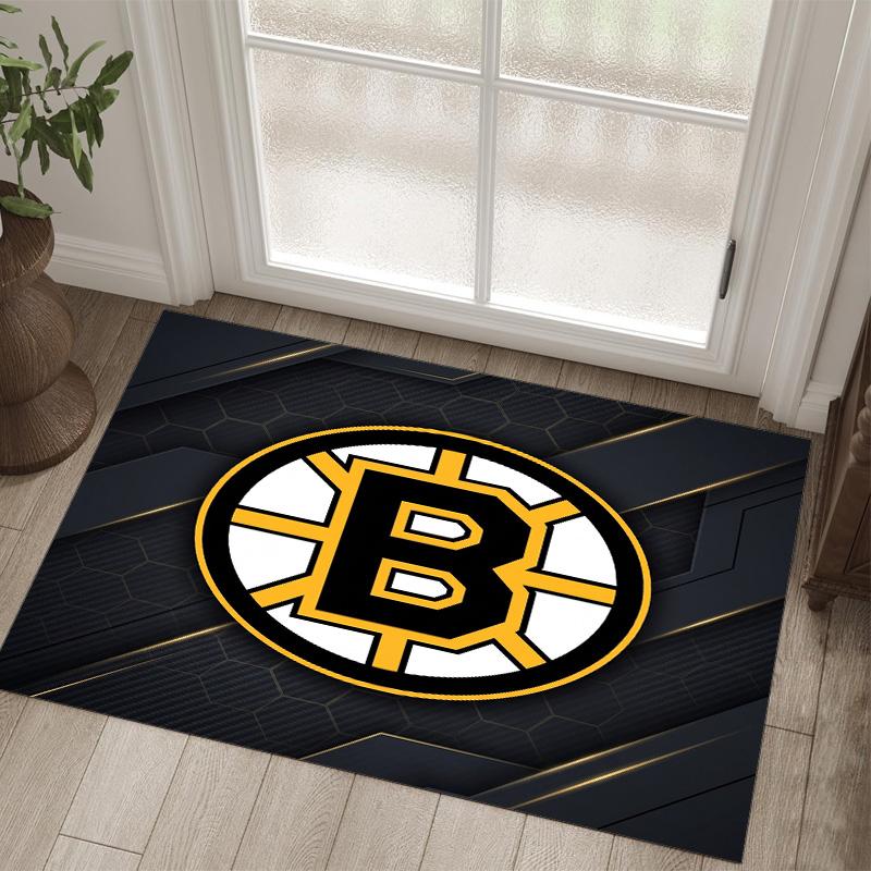 Boston Bruins Design Křišťálový Sametový Koberec Útulný Ne?Protiskluzová tištěná předložka do ložnice, obývacího pokoje, předsíně