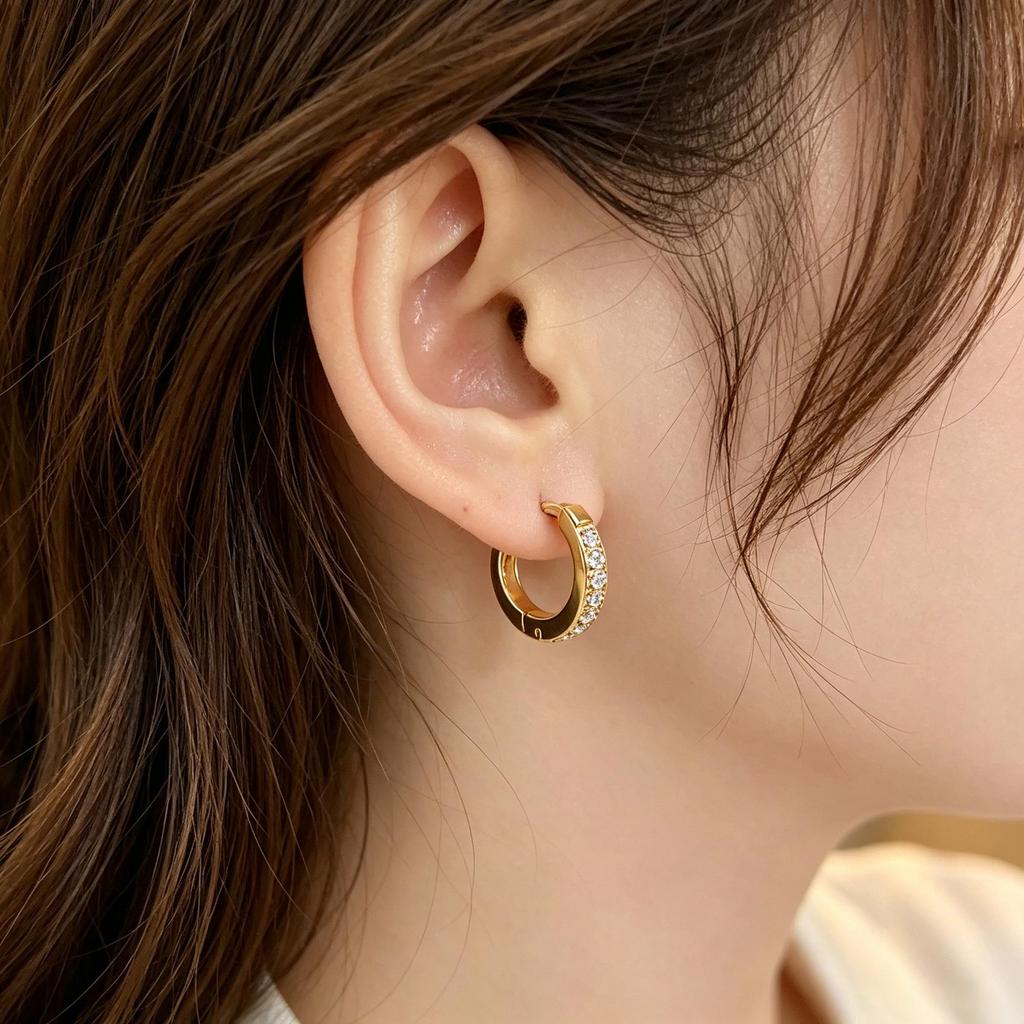 Women's Zirconia Inlaid Titanium Steel Earrings - Fashionable Hoops and Classic Studs