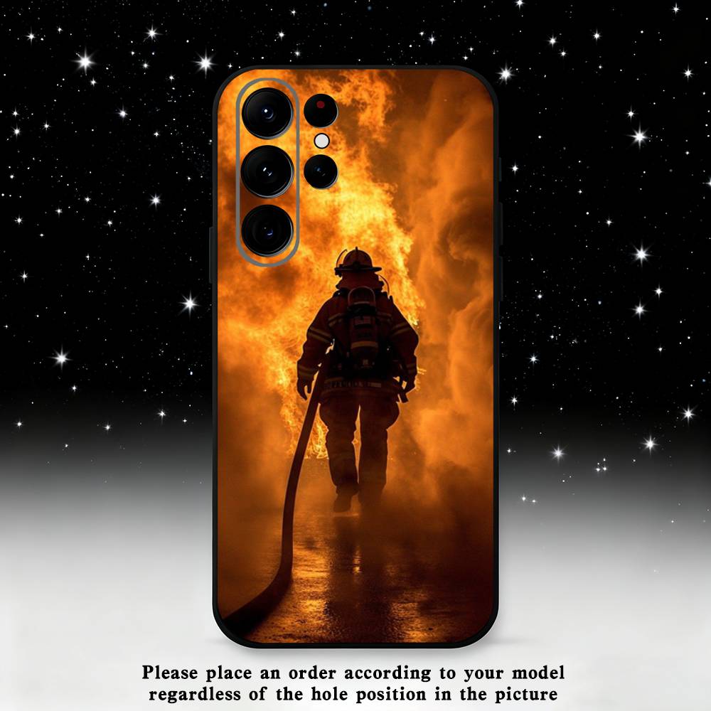 Fire Safety Firefighter Phone Case For Samsung S25,S24,S23,S22,S21,S20,S10,Ultra,Plus,Lite,FE,Soft Silicone Black Cover