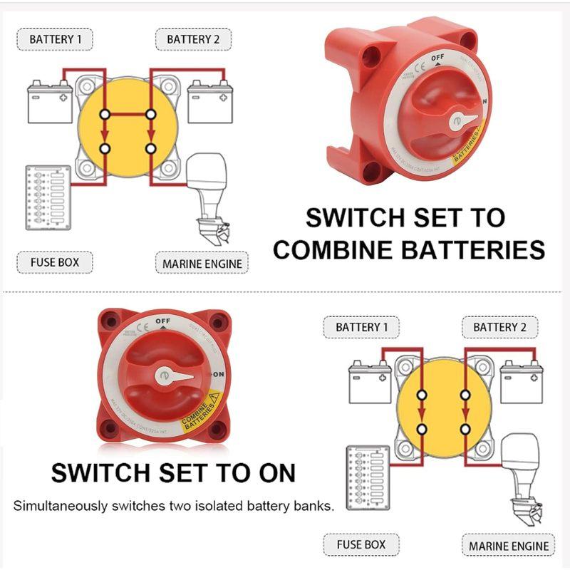 Blue Sea Systems 5511e Battery Switch Dual Circuit Plus 32V DC 350A, ON/OFF/Combine for Marine Boat RV Truck Car