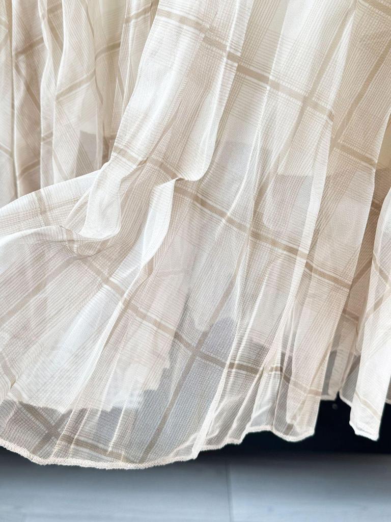 Design-Forward Plaid Mesh Midi Skirt: 2026 Spring/Summer Women's Wrinkled Drape Resort Skirt