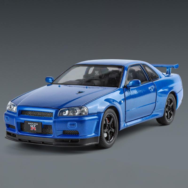 

JDM 1:24 Nissan GTR R34 Skyline Sports Car Alloy Diecast Model Car High Simulation Miniature Indoor Boutique Decoration Children