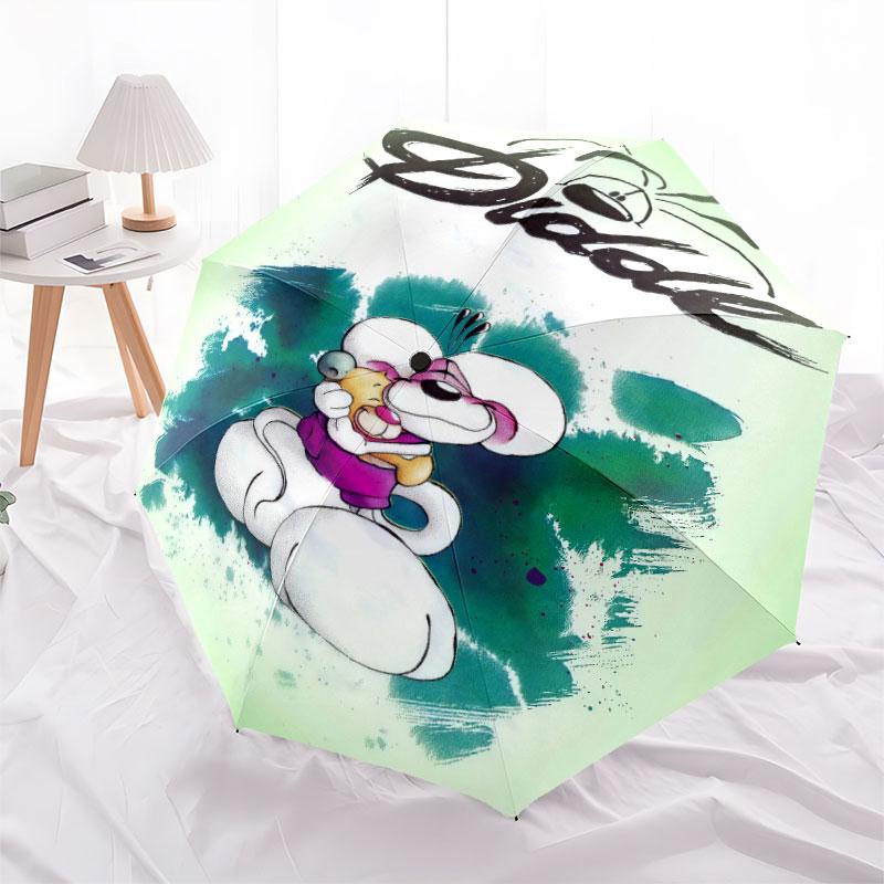 Diddl-Muster, automatischer Regenschirm, tragbares und faltbares Design, 8 Schirmrippen, ein Weihnachts- oder Geburtstagsgeschenk.
